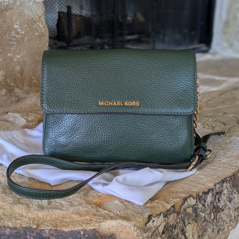 Michael Kors Forest Green Pebble Leather Crossbody Bag
